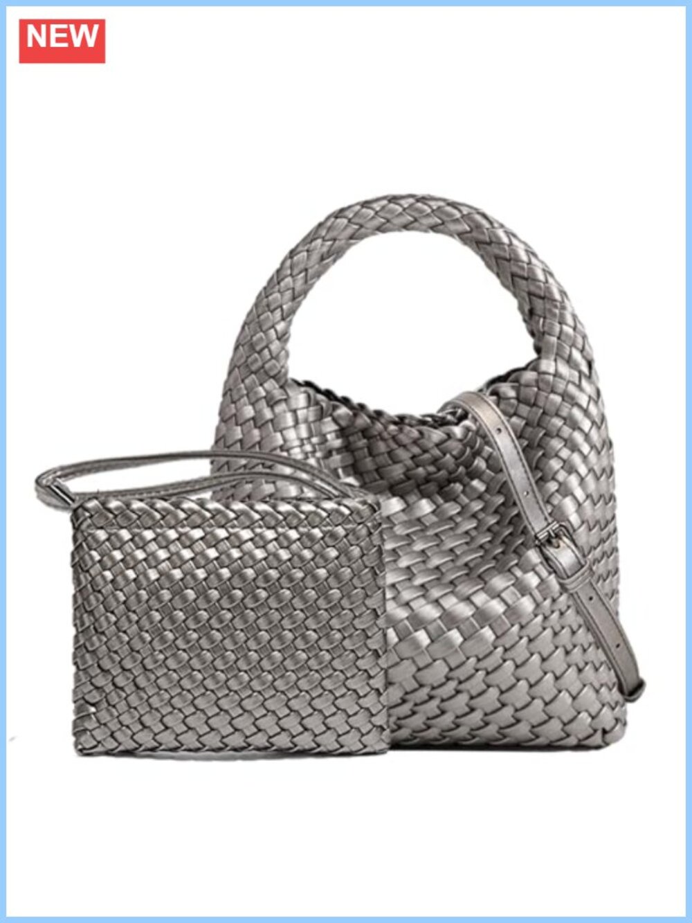 Handwoven Vegan Leather Convertible Crossbody Hobo Clutch Tote